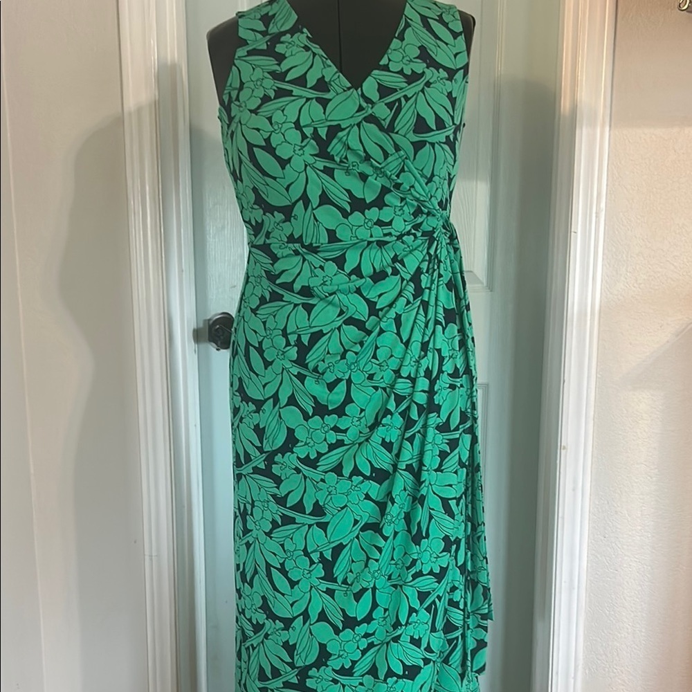 London Times Floral Wrap Dress in Green